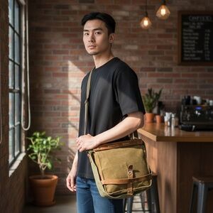 Vintage Swiss Rubberized Canvas Bread Bag Satchel